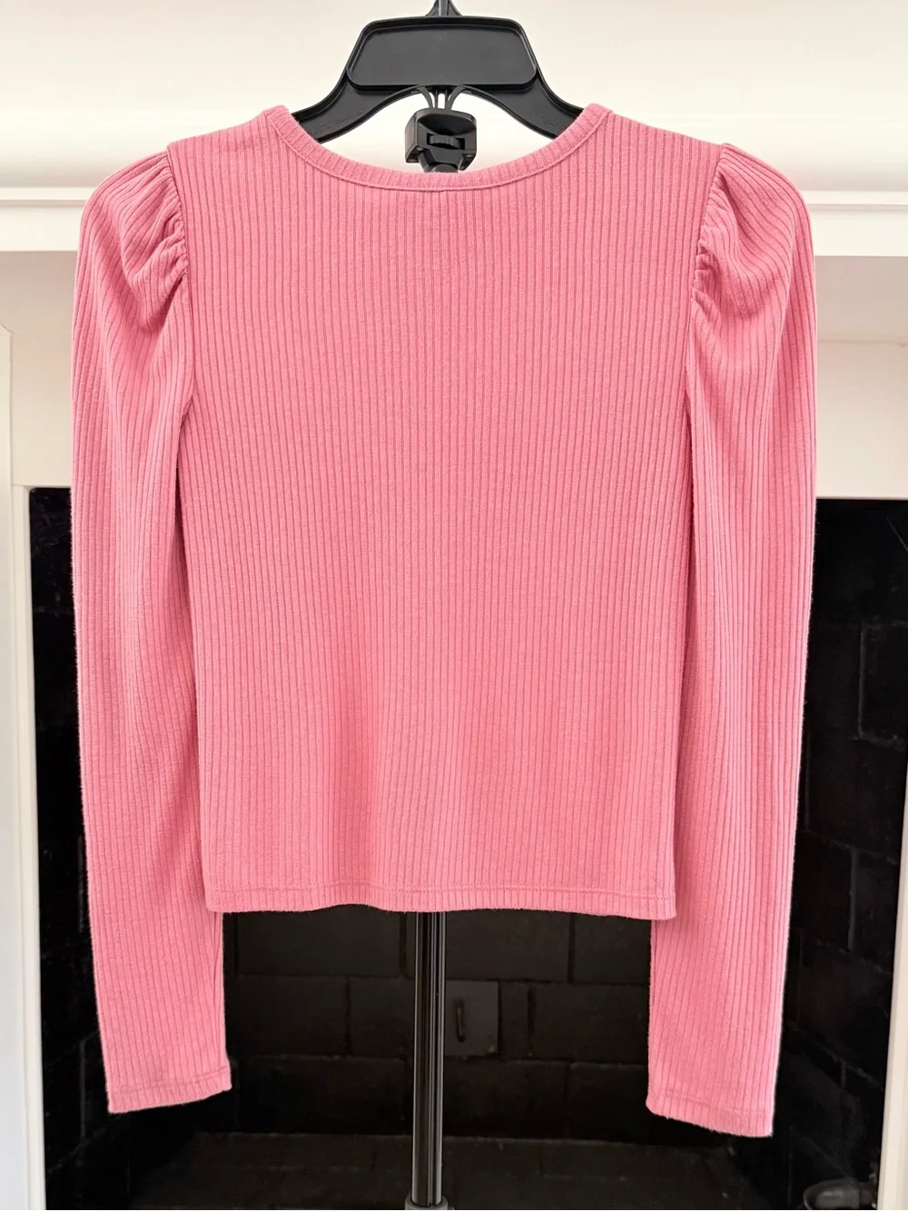 GAP Pink Ribbed Long-Sleeve Tee with Puff Shoulders- Girls 10 (L)